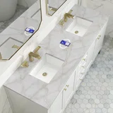Chicago 72" Double Vanity, Glossy White, w/ 3 CM Victorian Silver Silestone Top w/ FreePower Wireless Charger