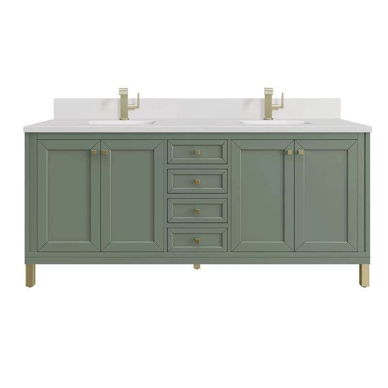 Chicago 72" Double Vanity, Smokey Celadon, w/ Single Hole 3CM White Zeus Silestone® Top & Backsplash