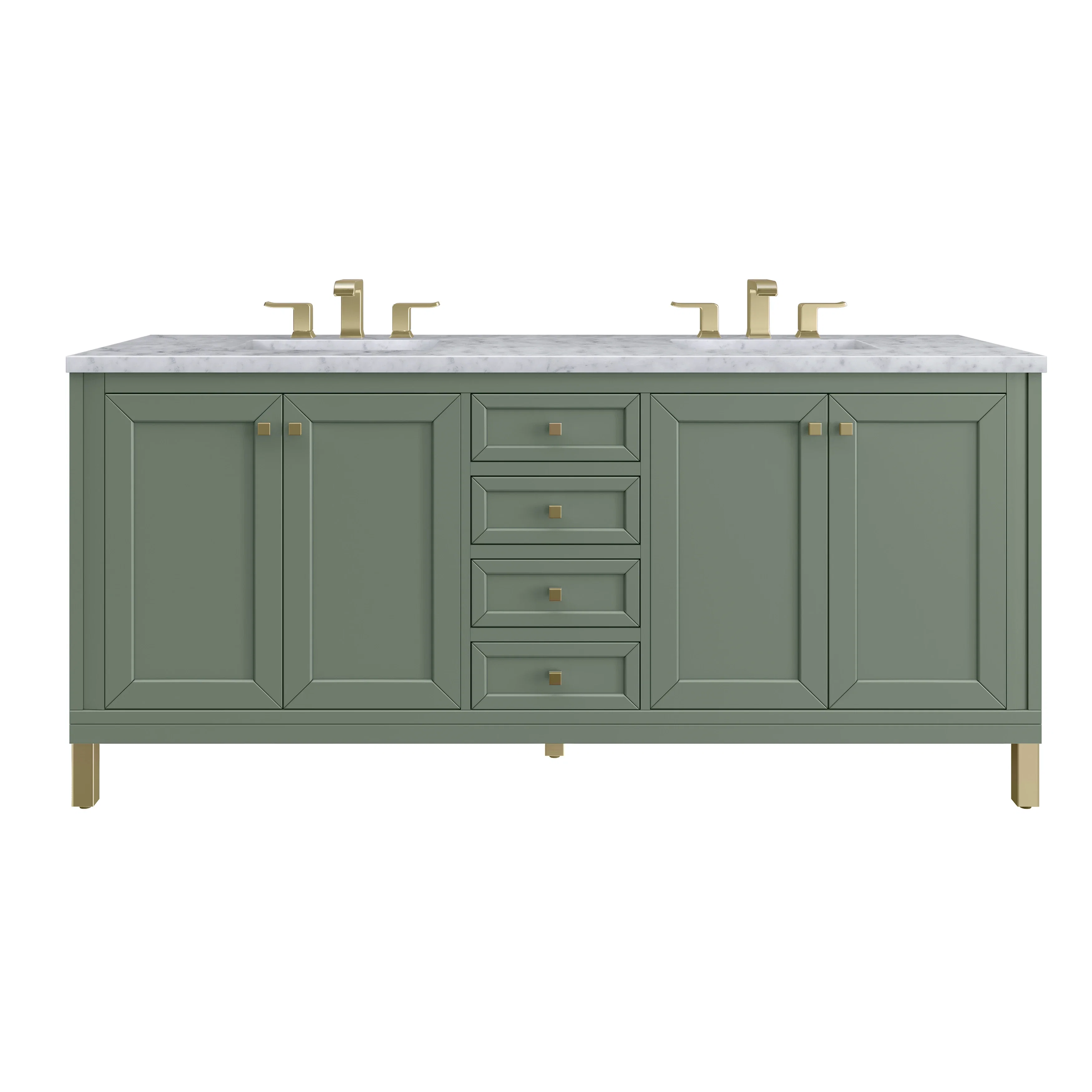 Chicago 72" Double Vanity, Smokey Celadon, w/ 3 CM Carrara Marble Top