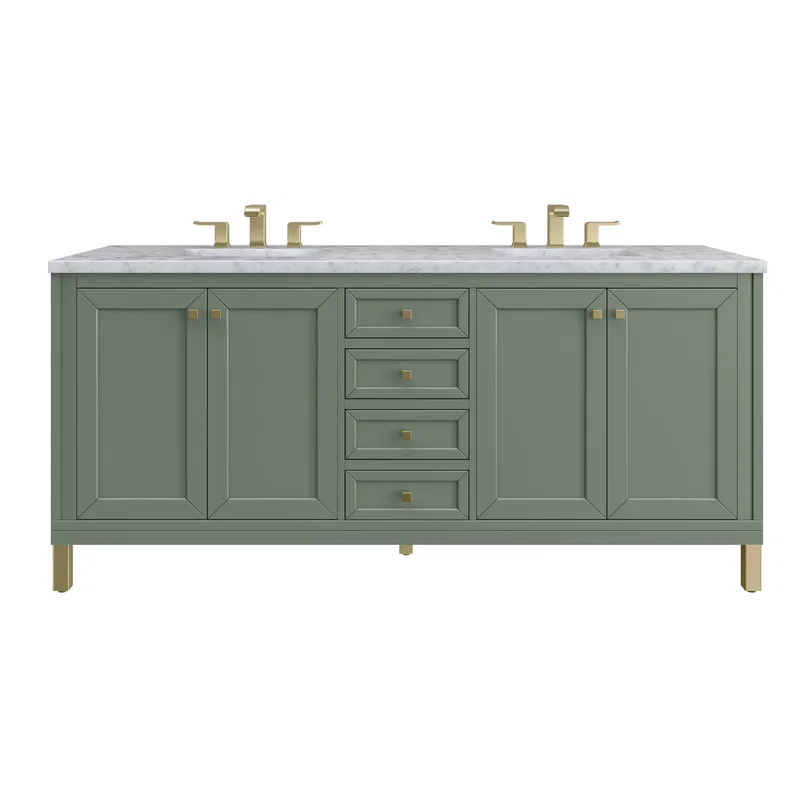 Chicago 72" Double Vanity, Smokey Celadon, w/ 3 CM Carrara Marble Top