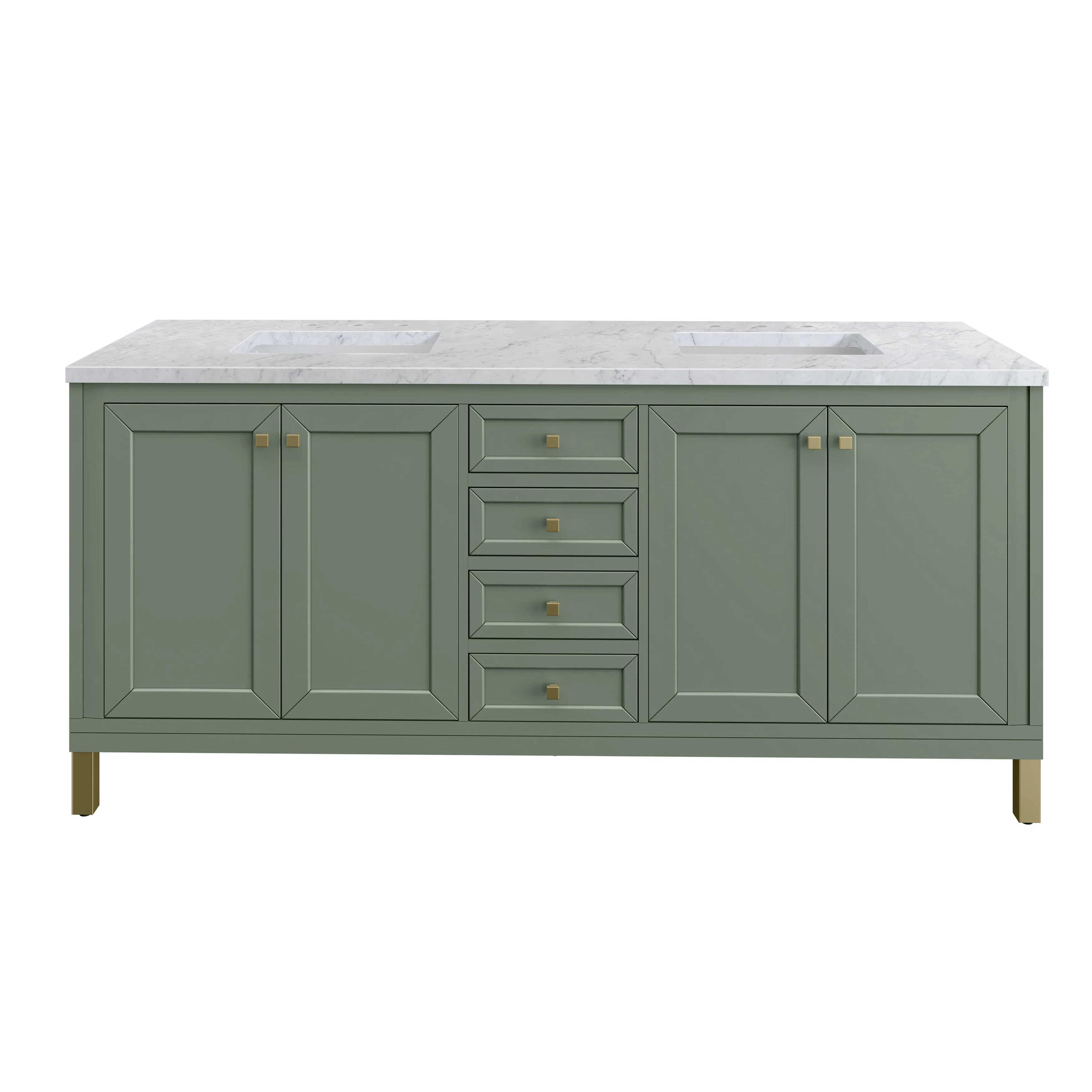 Chicago 72" Double Vanity, Smokey Celadon, w/ 3 CM Carrara Marble Top