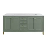 Chicago 72" Double Vanity, Smokey Celadon, w/ 3 CM Carrara Marble Top