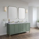Chicago 72" Double Vanity, Smokey Celadon, w/ 3 CM Carrara Marble Top