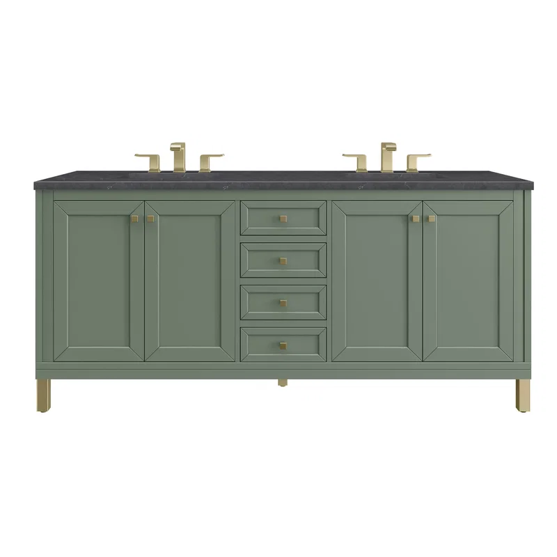 Chicago 72" Double Vanity, Smokey Celadon, w/ 3 CM Charcoal Soapstone Silestone® Top