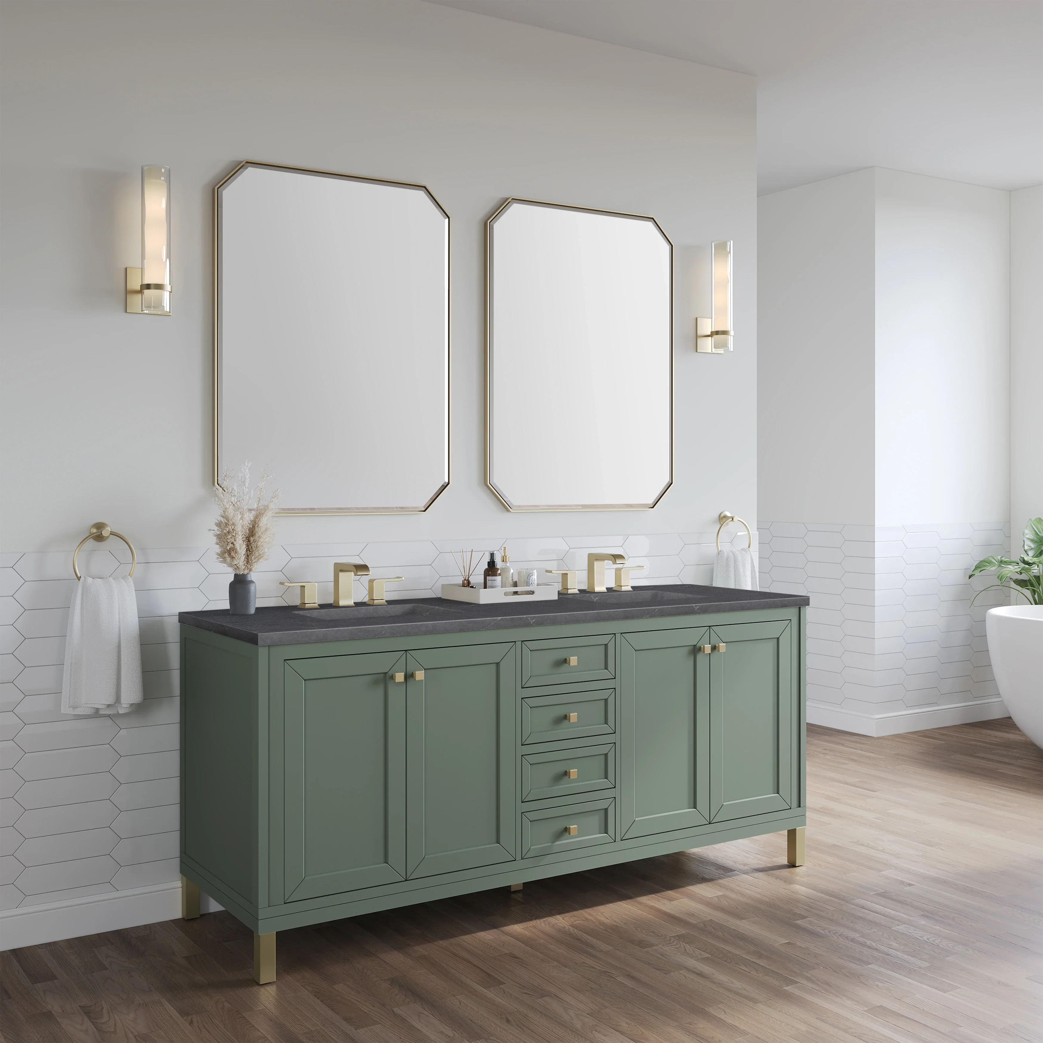 Chicago 72" Double Vanity, Smokey Celadon, w/ 3 CM Charcoal Soapstone Silestone® Top