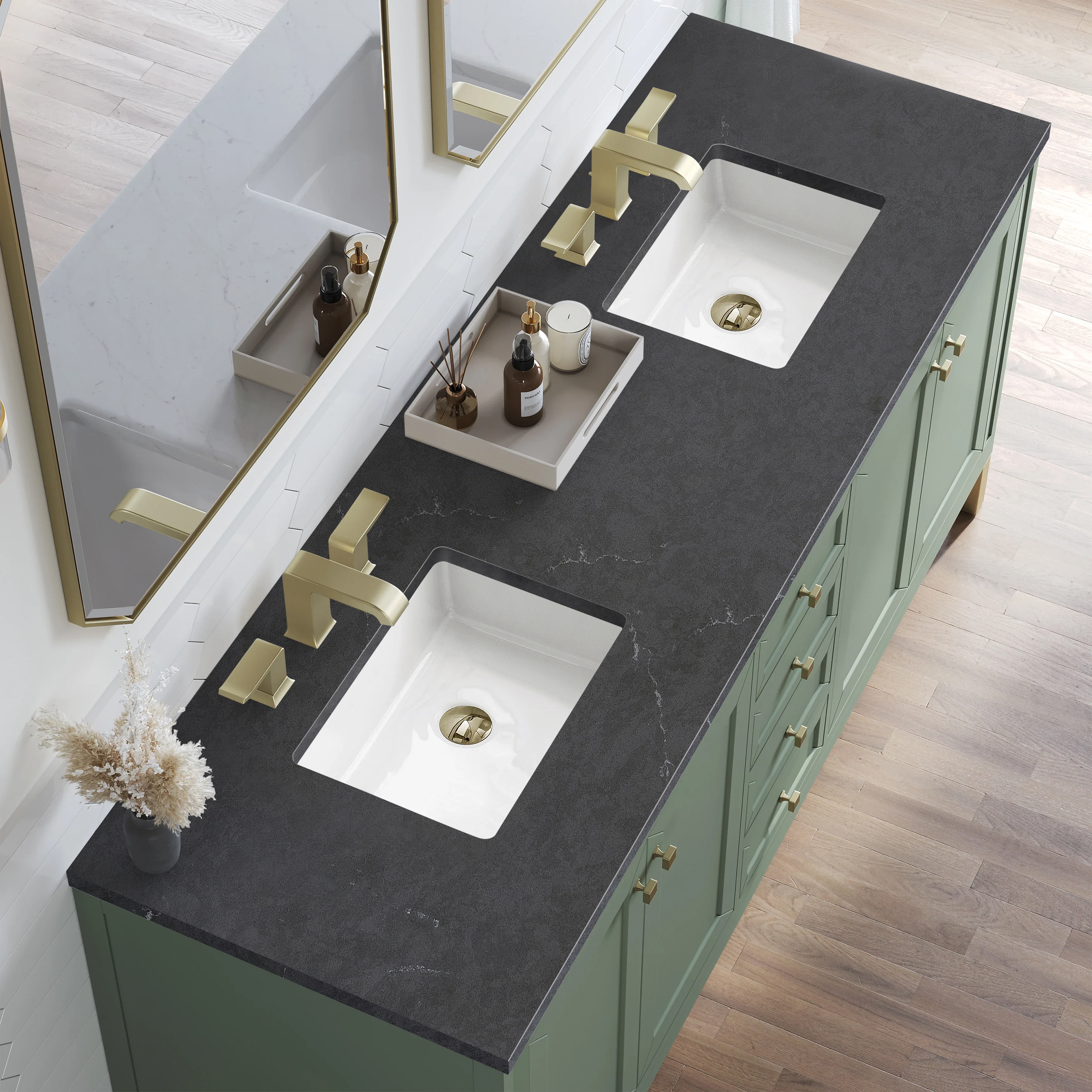 Chicago 72" Double Vanity, Smokey Celadon, w/ 3 CM Charcoal Soapstone Silestone® Top