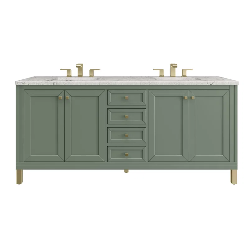 Chicago 72" Double Vanity, Smokey Celadon, w/ 3 CM Eternal Jasmine Pearl Silestone® Top