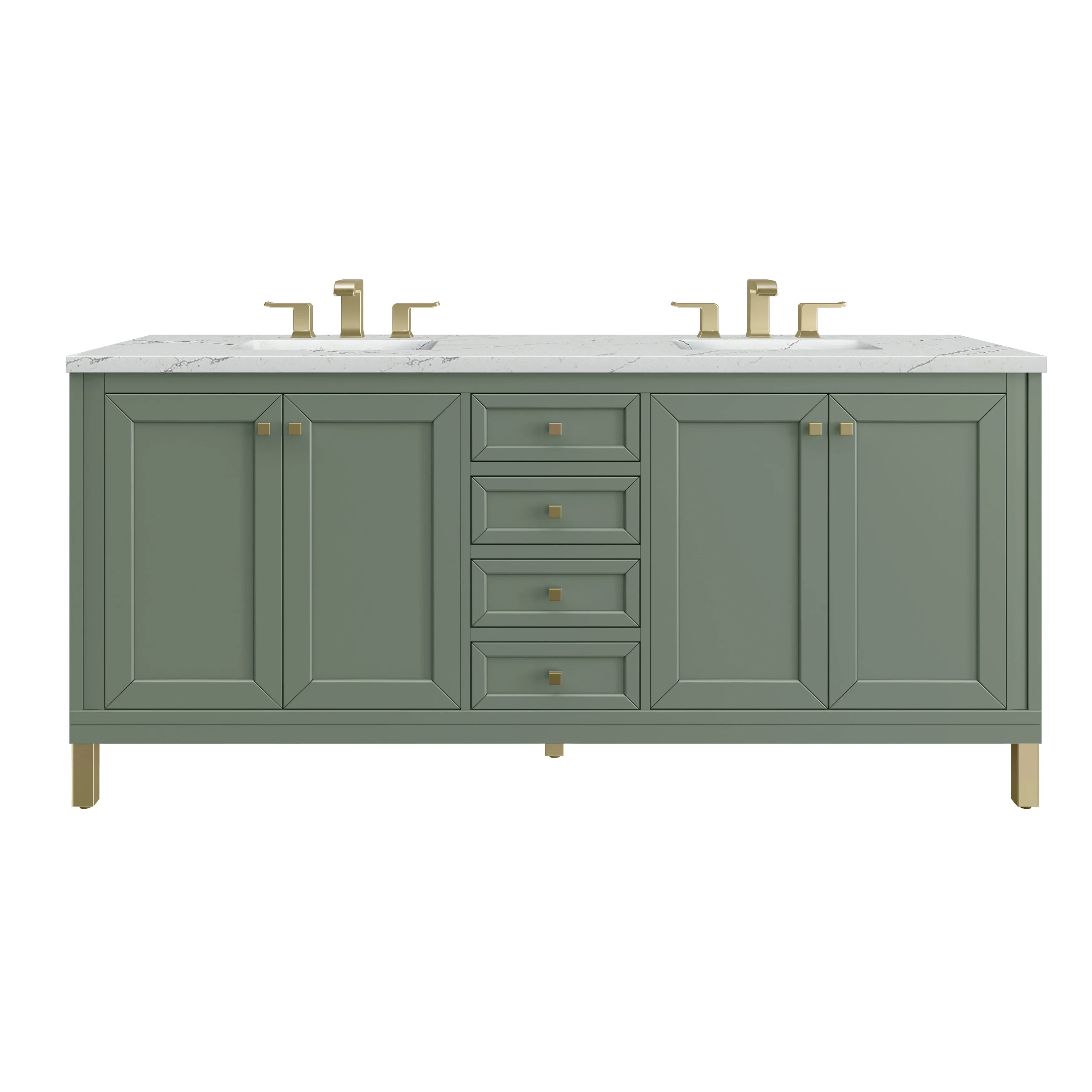 Chicago 72" Double Vanity, Smokey Celadon, w/ 3 CM Ethereal Noctis Silestone® Top