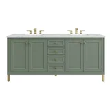 Chicago 72" Double Vanity, Smokey Celadon, w/ 3 CM Ethereal Noctis Silestone® Top