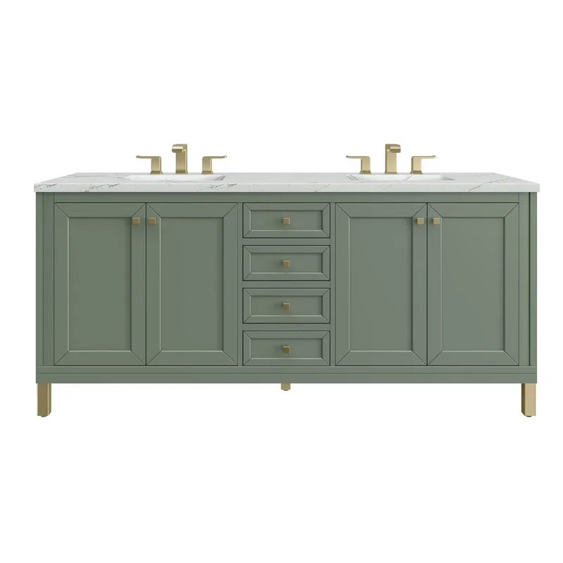 Chicago 72" Double Vanity, Smokey Celadon, w/ 3 CM Ethereal Noctis Silestone® Top
