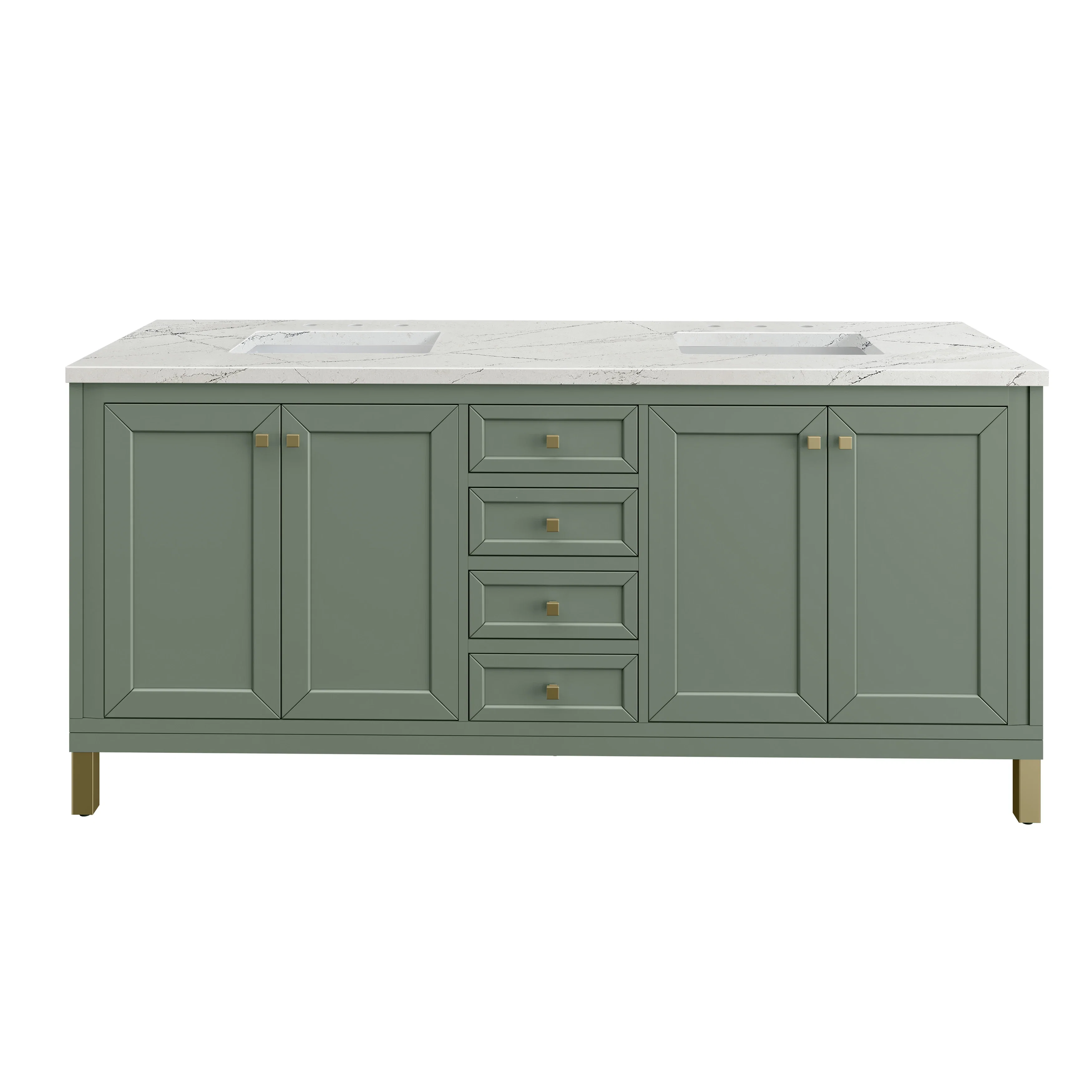 Chicago 72" Double Vanity, Smokey Celadon, w/ 3 CM Ethereal Noctis Silestone® Top