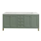 Chicago 72" Double Vanity, Smokey Celadon, w/ 3 CM Ethereal Noctis Silestone® Top