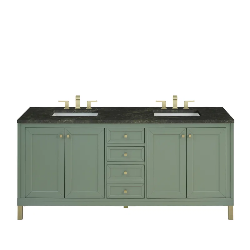 Chicago 72" Double Vanity, Smokey Celadon, w/ 3 CM Phantome Eclos Top