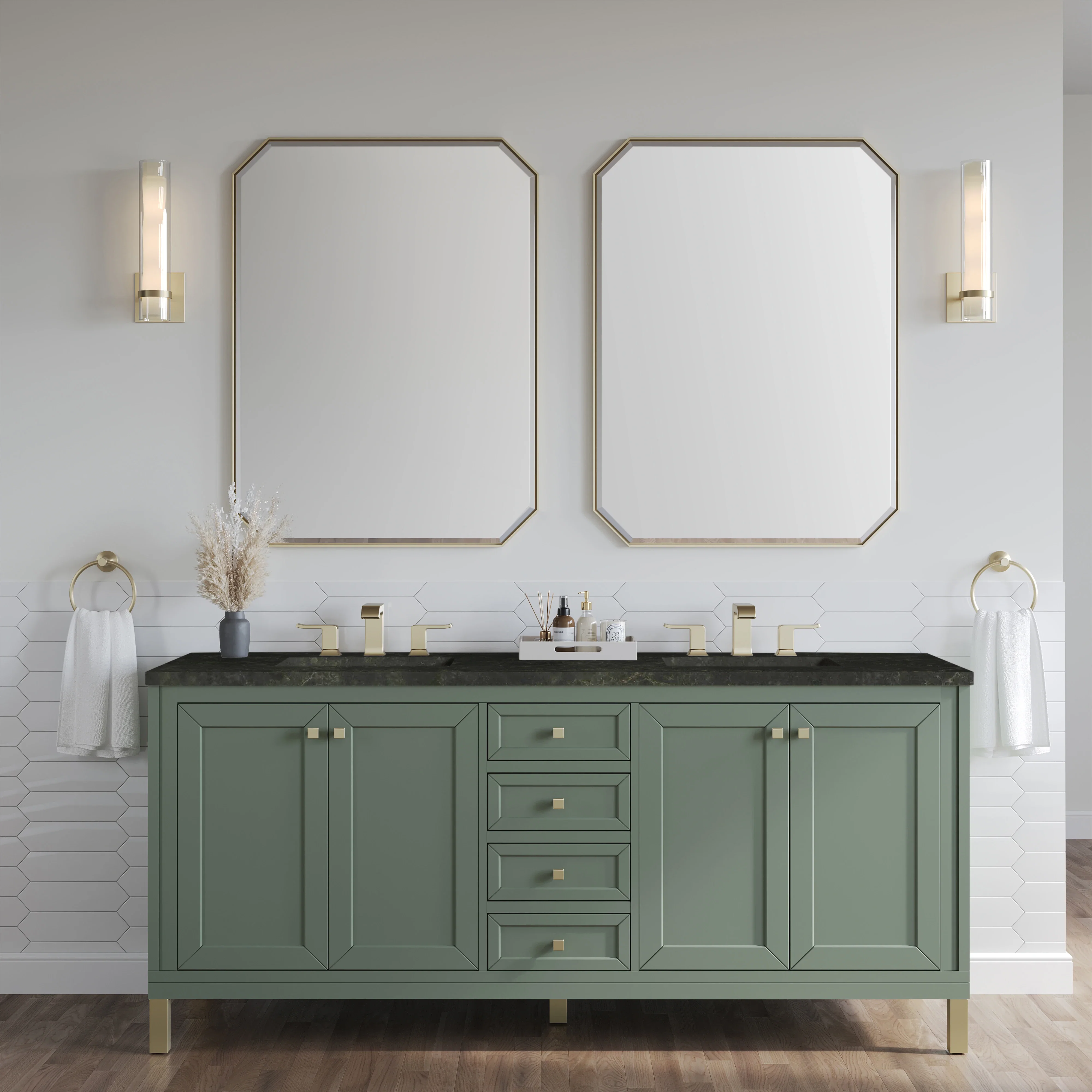 Chicago 72" Double Vanity, Smokey Celadon, w/ 3 CM Phantome Eclos Top