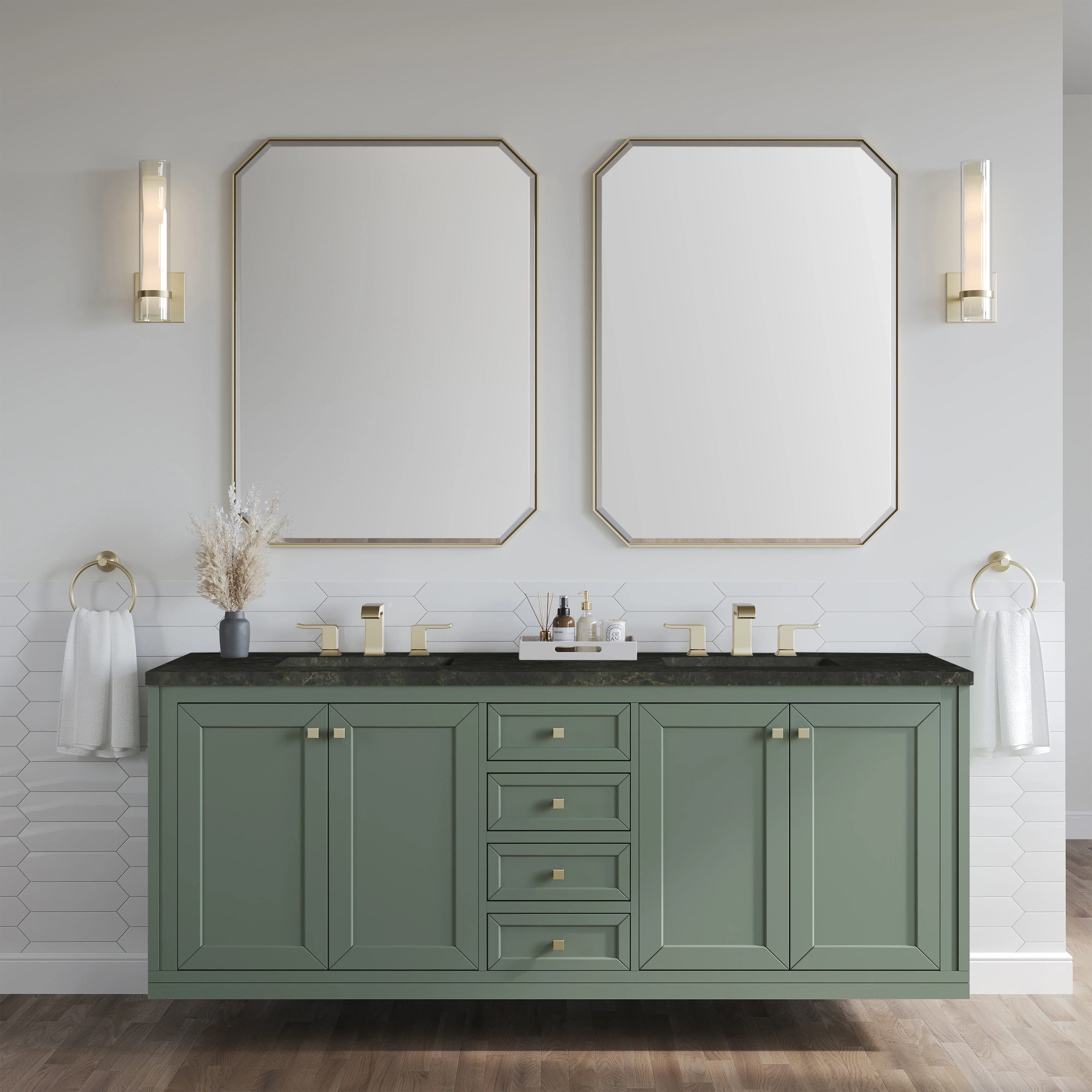 Chicago 72" Double Vanity, Smokey Celadon, w/ 3 CM Phantome Eclos Top