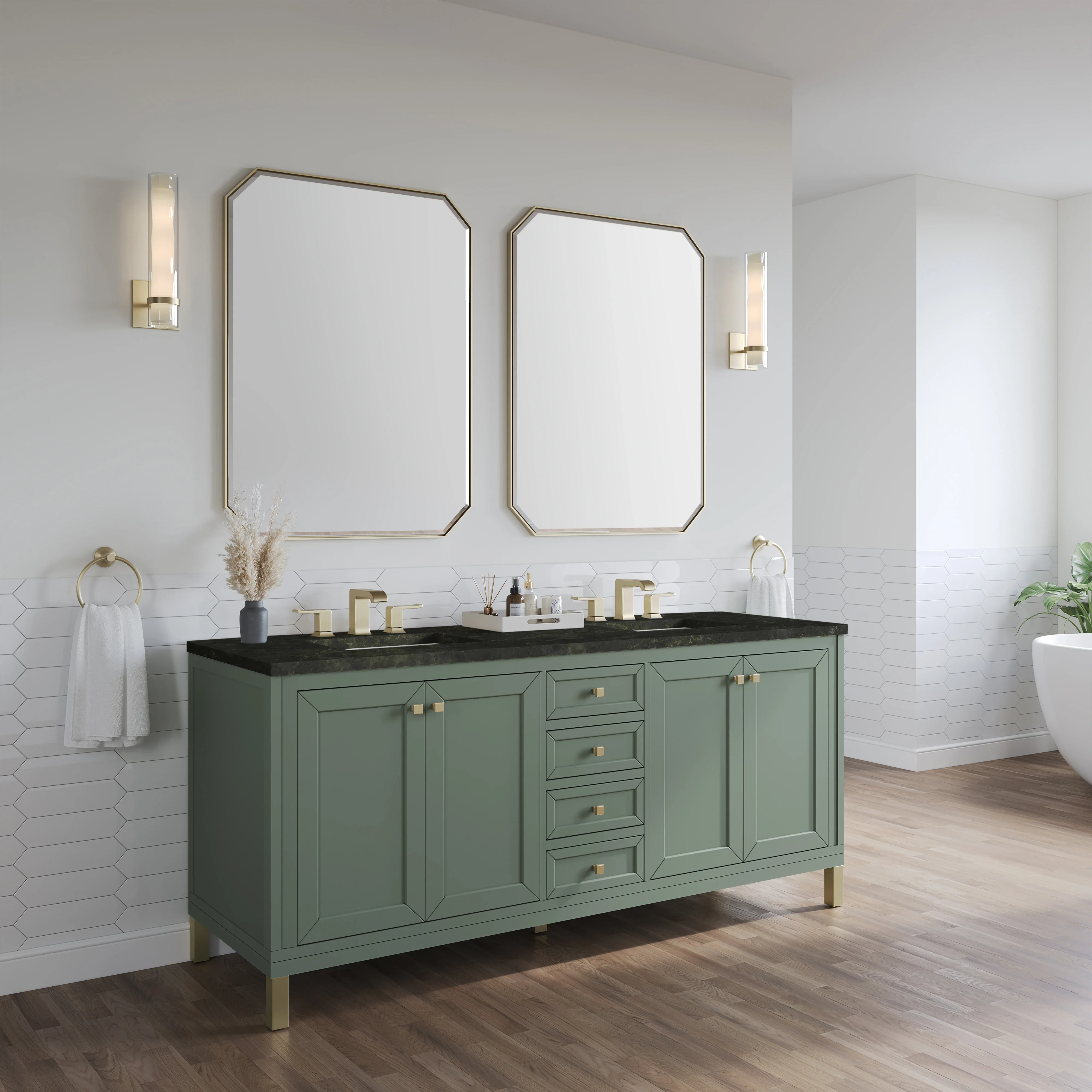 Chicago 72" Double Vanity, Smokey Celadon, w/ 3 CM Phantome Eclos Top