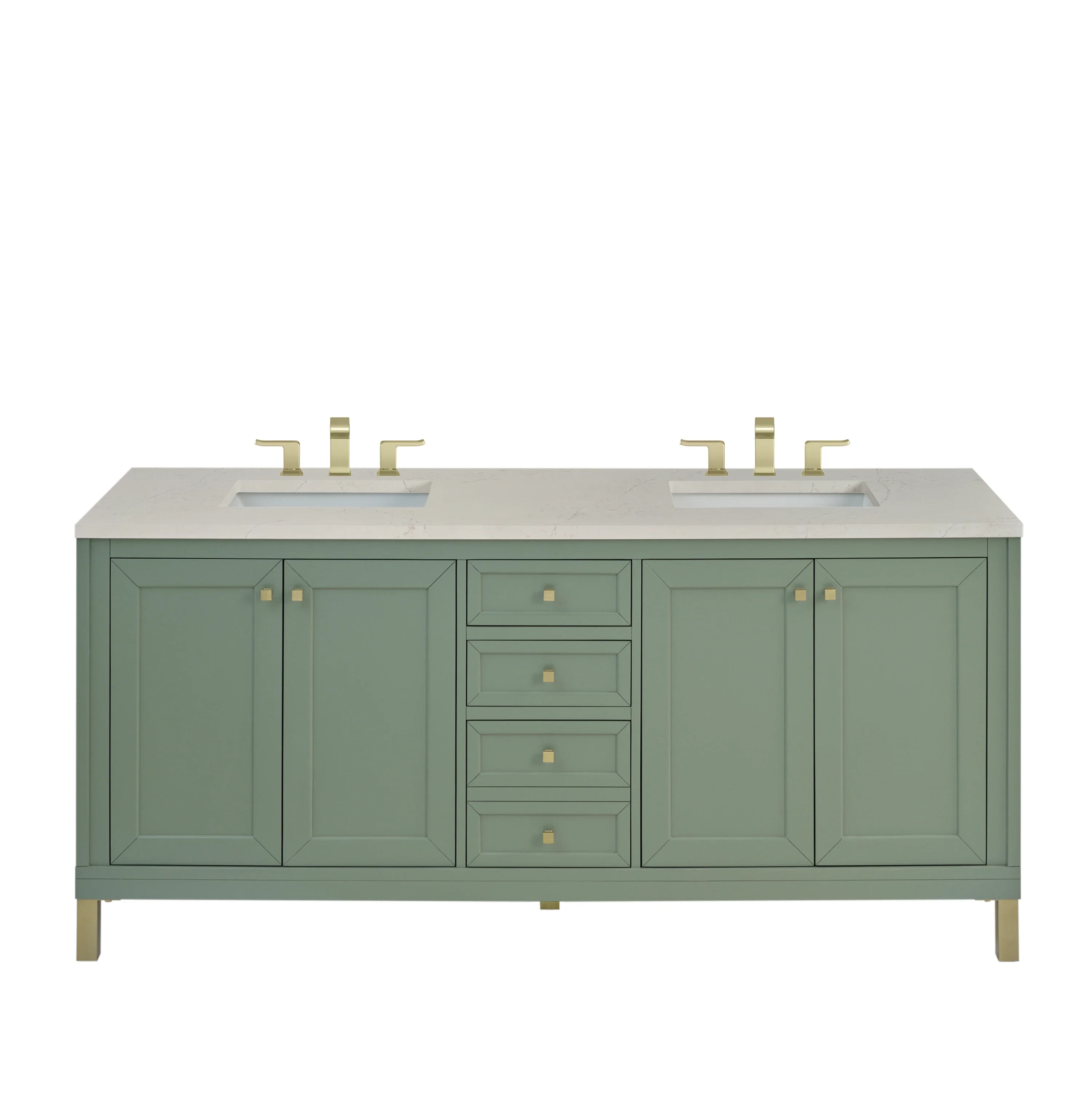 Chicago 72" Double Vanity, Smokey Celadon, w/ 3 CM Siberian Silestone Top
