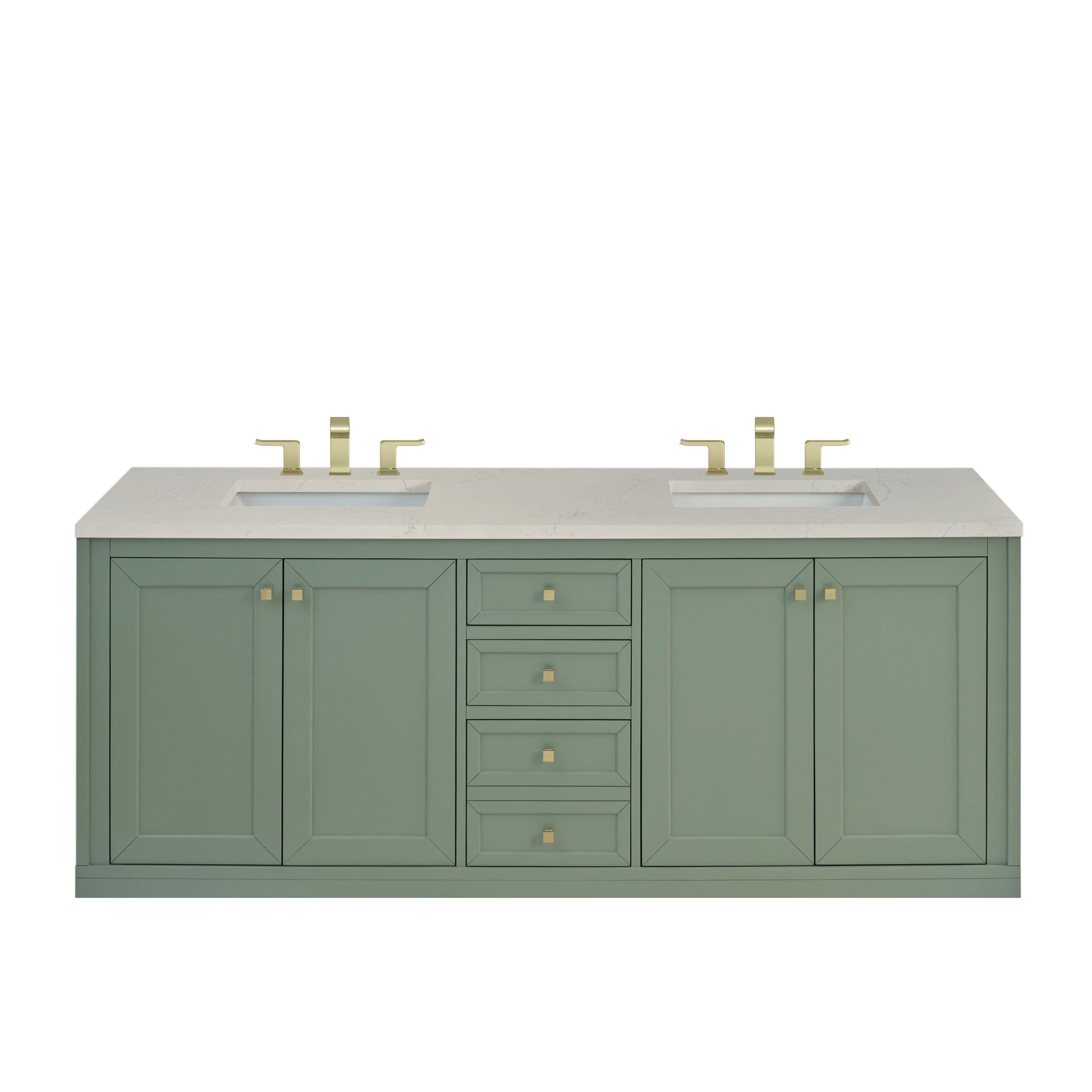 Chicago 72" Double Vanity, Smokey Celadon, w/ 3 CM Siberian Silestone Top