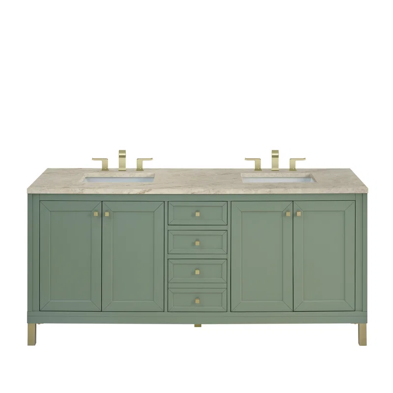 Chicago 72" Double Vanity, Smokey Celadon, w/ 3 CM Tajnar Eclos Top