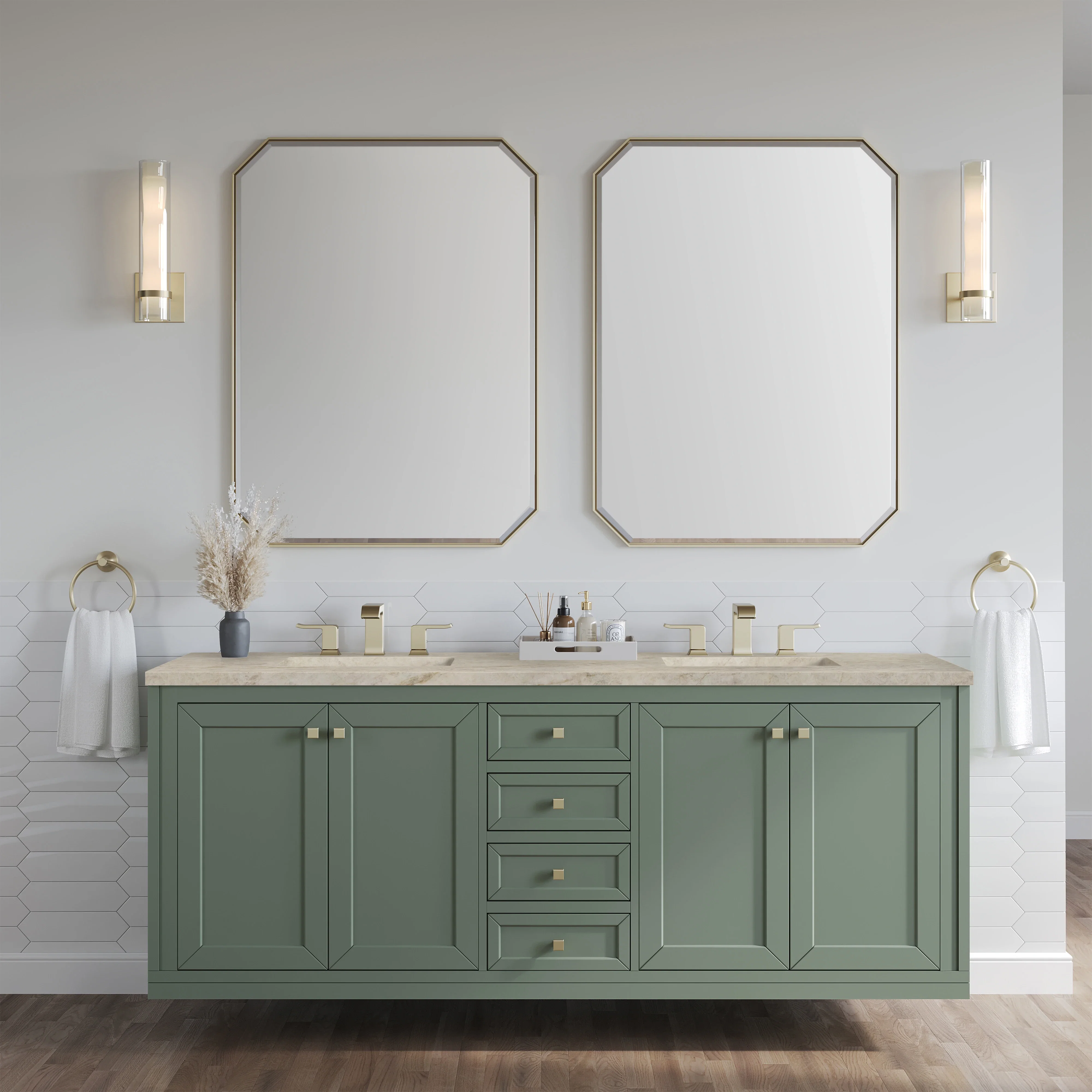 Chicago 72" Double Vanity, Smokey Celadon, w/ 3 CM Tajnar Eclos Top
