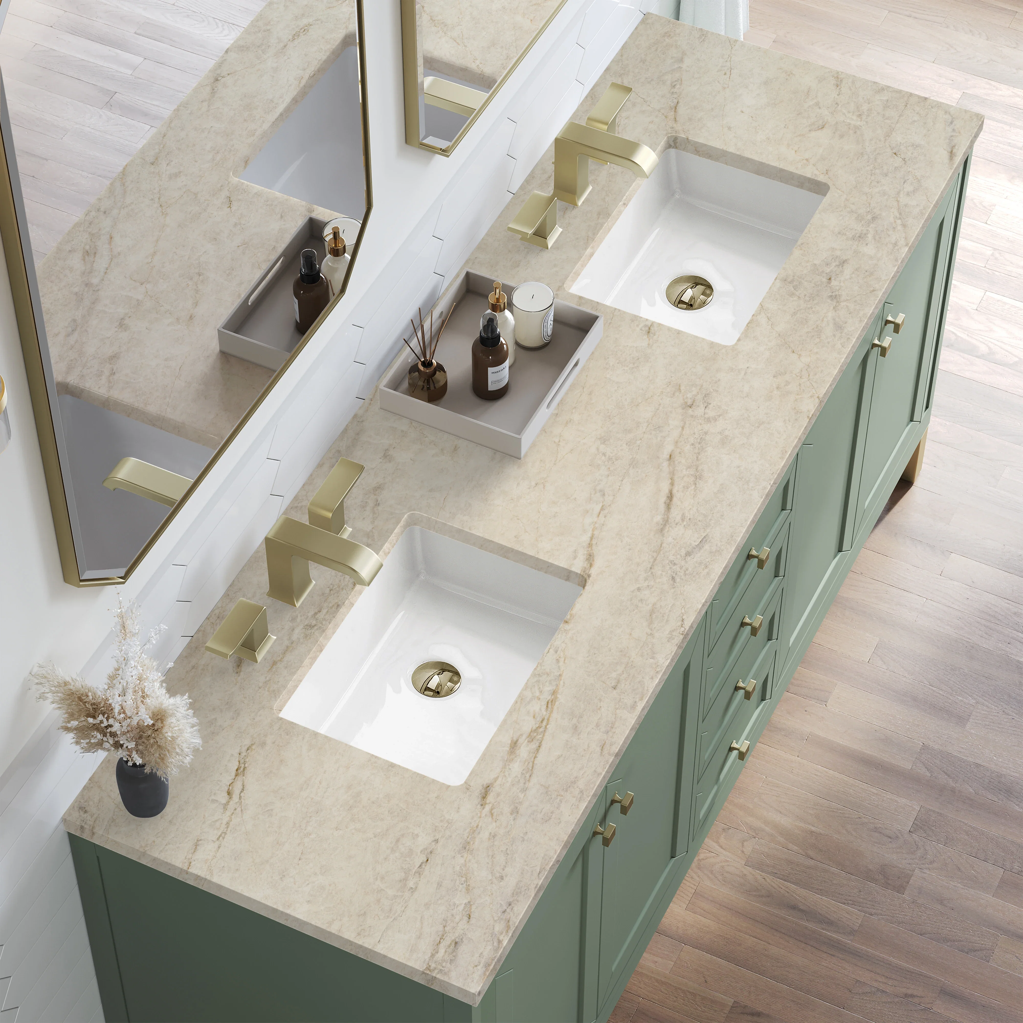 Chicago 72" Double Vanity, Smokey Celadon, w/ 3 CM Tajnar Eclos Top