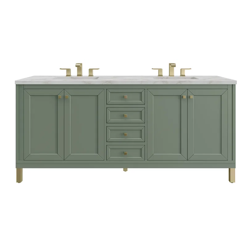 Chicago 72" Double Vanity, Smokey Celadon, w/ 3 CM Victorian Silver Silestone® Top