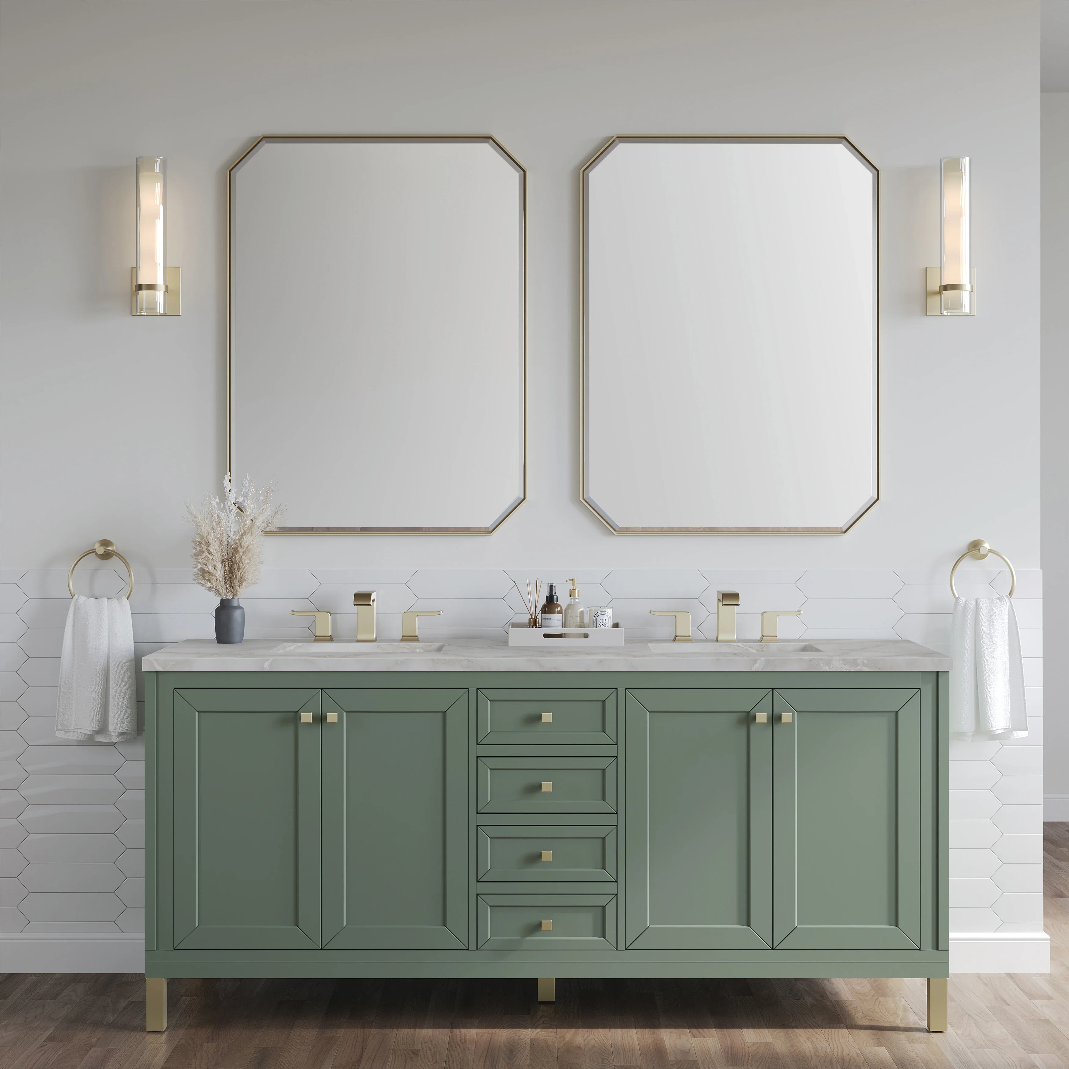 Chicago 72" Double Vanity, Smokey Celadon, w/ 3 CM Victorian Silver Silestone® Top
