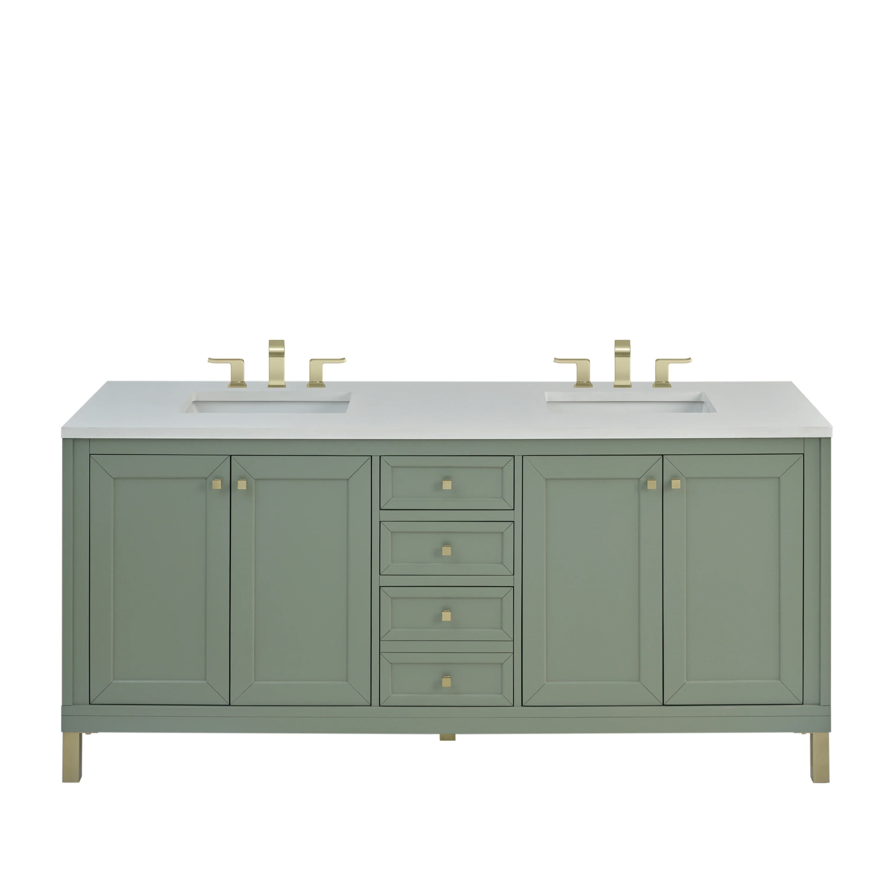 Chicago 72" Double Vanity, Smokey Celadon, w/ 3 CM White Zeus Silestone® Top