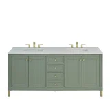 Chicago 72" Double Vanity, Smokey Celadon, w/ 3 CM White Zeus Silestone® Top