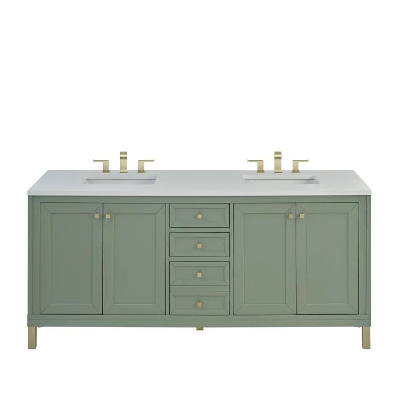 Chicago 72" Double Vanity, Smokey Celadon, w/ 3 CM White Zeus Silestone® Top