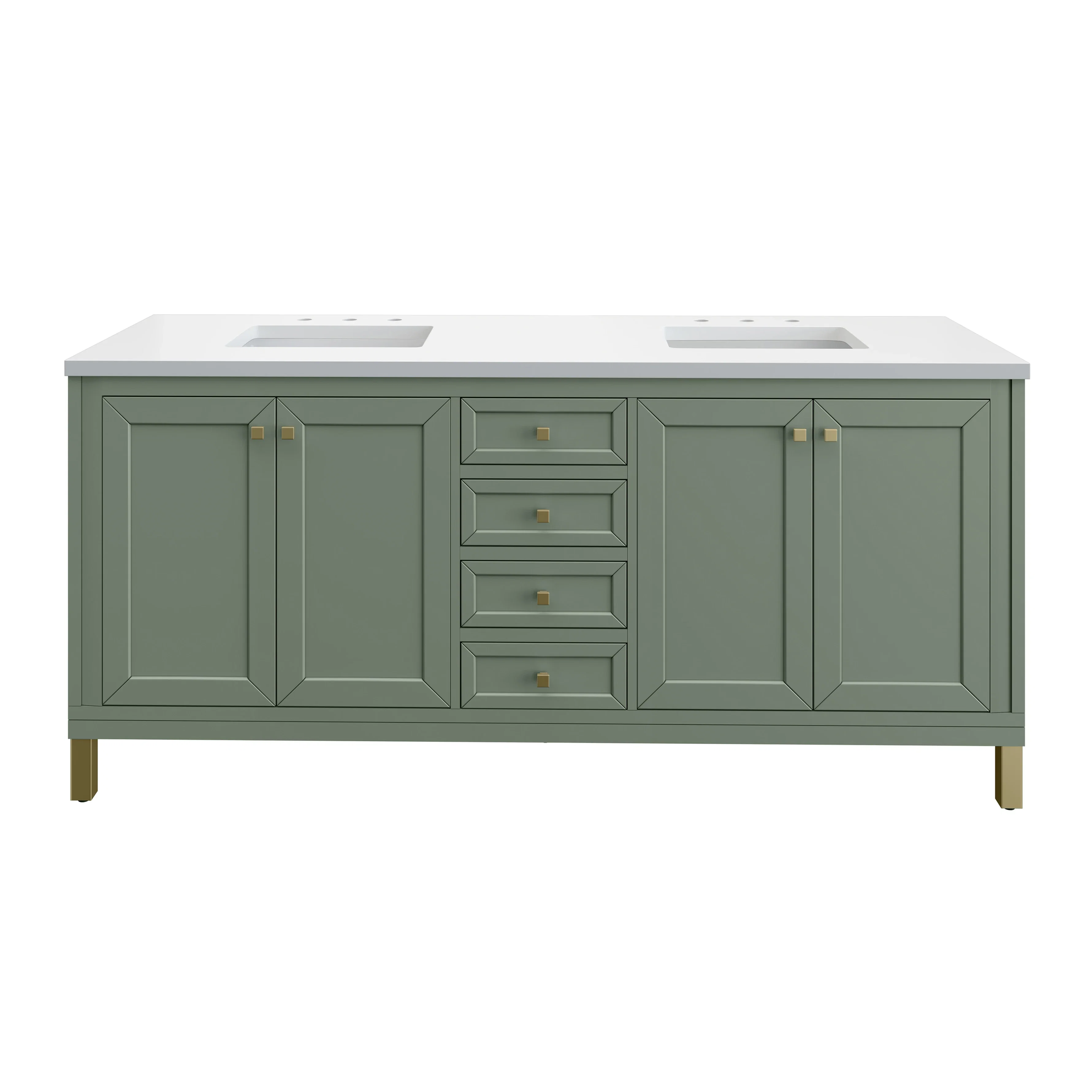 Chicago 72" Double Vanity, Smokey Celadon, w/ 3 CM White Zeus Silestone® Top