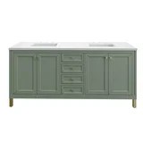 Chicago 72" Double Vanity, Smokey Celadon, w/ 3 CM White Zeus Silestone® Top