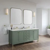 Chicago 72" Double Vanity, Smokey Celadon, w/ 3 CM White Zeus Silestone® Top