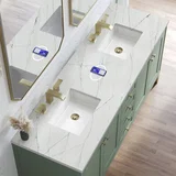 Chicago 72" Double Vanity, Smokey Celadon, w/ 3 CM Ethereal Noctis Silestone Top w/ FreePower Wireless Charger