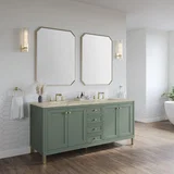 Chicago 72" Double Vanity, Smokey Celadon, w/ 3 CM Tajnar Eclos Top w/FreePower Wireless Charger