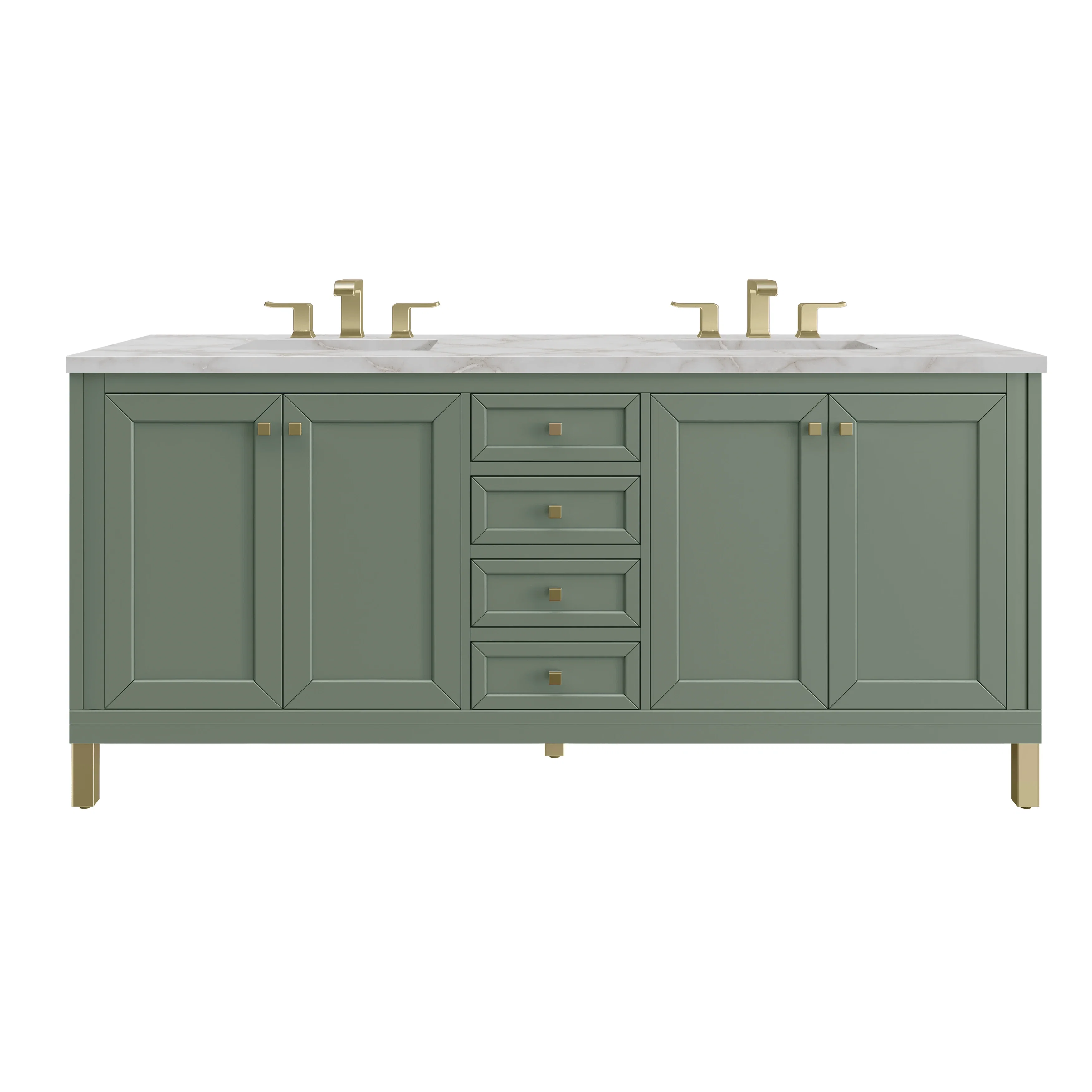 Chicago 72" Double Vanity, Smokey Celadon, w/ 3 CM Victorian Silver Silestone Top w/ FreePower Wireless Charger