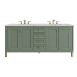 Chicago 72" Double Vanity, Smokey Celadon, w/ 3 CM Victorian Silver Silestone Top w/ FreePower Wireless Charger