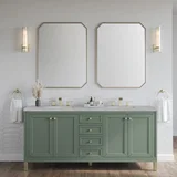 Chicago 72" Double Vanity, Smokey Celadon, w/ 3 CM Victorian Silver Silestone Top w/ FreePower Wireless Charger
