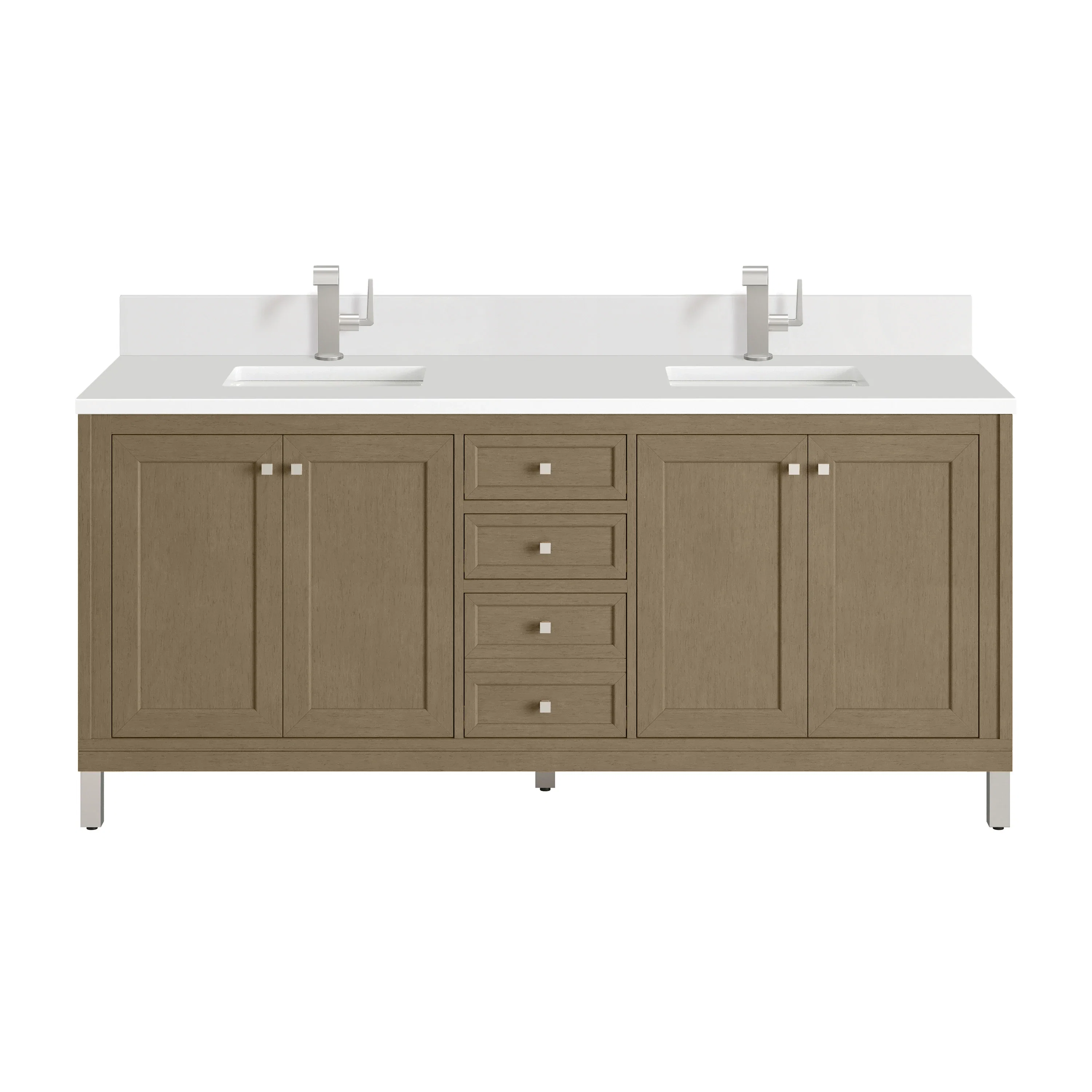Chicago 72" Double Vanity, Walnut Whisper, w/ Single Hole 3CM White Zeus Silestone® Top & Backsplash