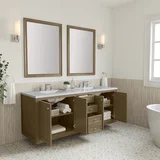 Chicago 72" Double Vanity, Walnut Whisper, w/ 3 CM Carrara Marble Top