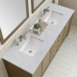 Chicago 72" Double Vanity, Walnut Whisper, w/ 3 CM Carrara Marble Top