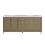 Chicago 72" Double Vanity, Walnut Whisper, w/ 3 CM Carrara Marble Top