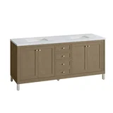Chicago 72" Double Vanity, Walnut Whisper, w/ 3 CM Carrara Marble Top