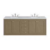 Chicago 72" Double Vanity, Walnut Whisper, w/ 3 CM Carrara Marble Top
