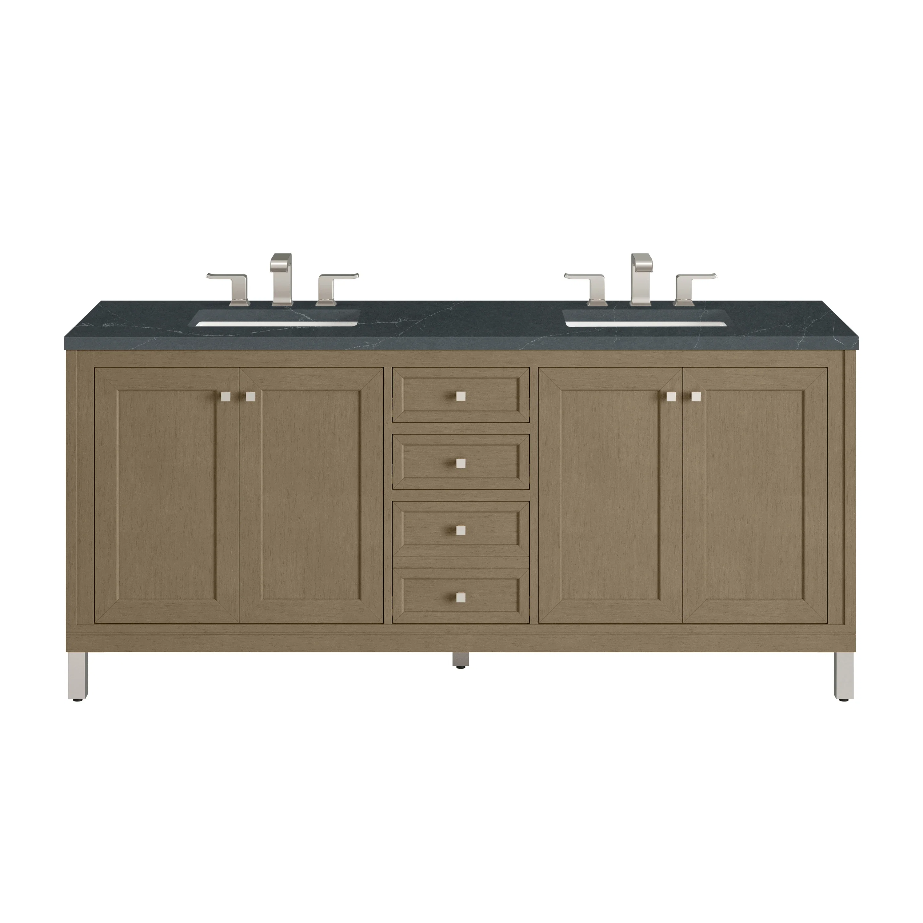 Chicago 72" Double Vanity, Walnut Whisper, w/ 3 CM Charcoal Soapstone Silestone® Top