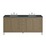 Chicago 72" Double Vanity, Walnut Whisper, w/ 3 CM Charcoal Soapstone Silestone® Top