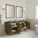 Chicago 72" Double Vanity, Walnut Whisper, w/ 3 CM Charcoal Soapstone Silestone® Top