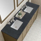 Chicago 72" Double Vanity, Walnut Whisper, w/ 3 CM Charcoal Soapstone Silestone® Top