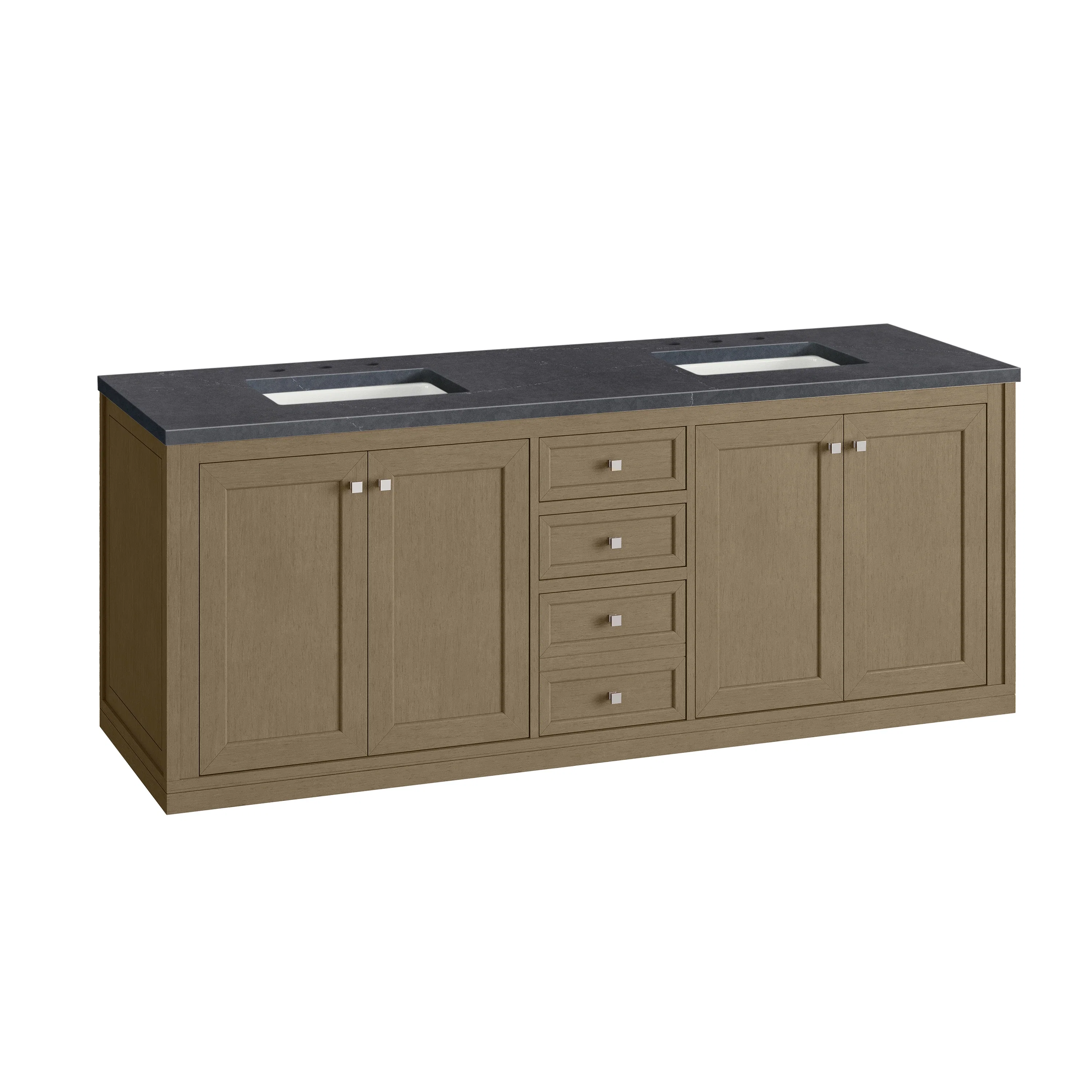 Chicago 72" Double Vanity, Walnut Whisper, w/ 3 CM Charcoal Soapstone Silestone® Top