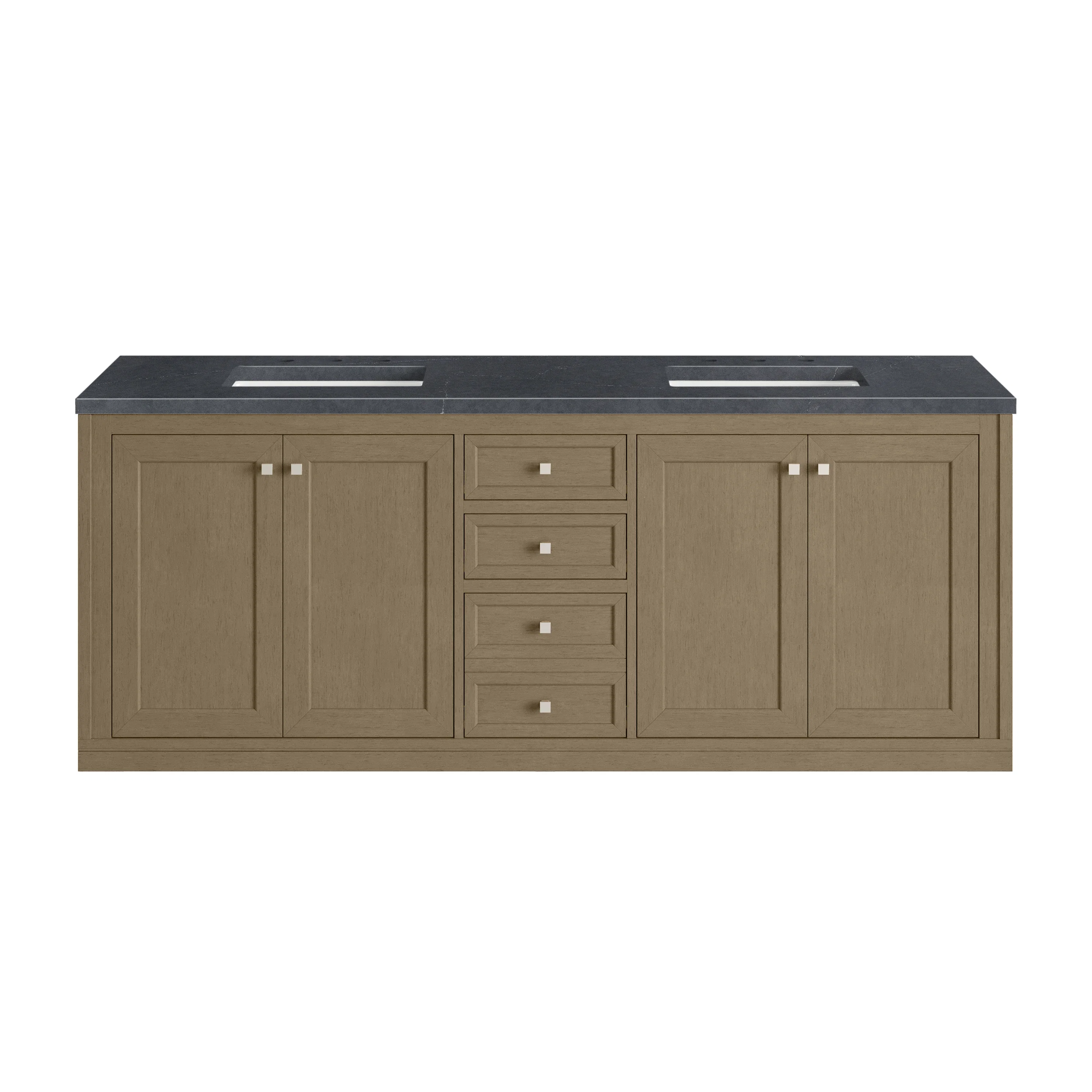 Chicago 72" Double Vanity, Walnut Whisper, w/ 3 CM Charcoal Soapstone Silestone® Top